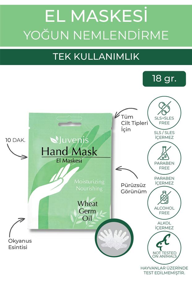Moisturizing and Nourishing Wheat Oil Hand Care Mask Effective for Dry Skin 18Gr