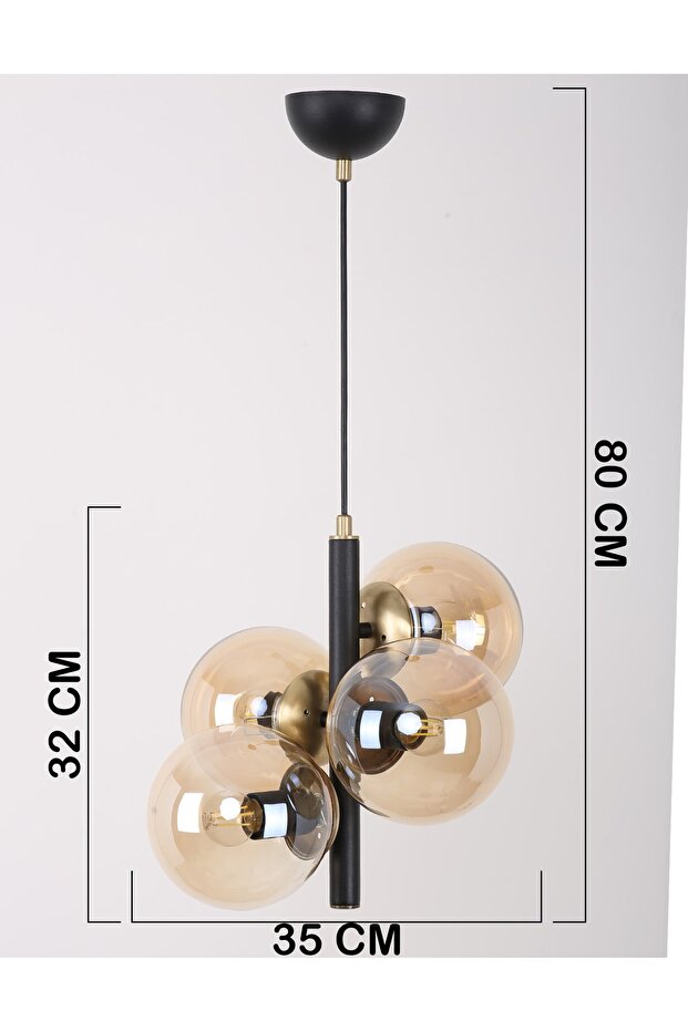 Forte Siyah Eskitme Bal Camlı Avize - 5