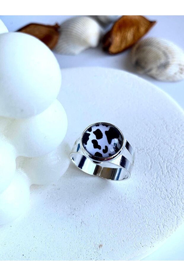 خاتم فضي قابل للتعديل باللونين الأبيض والأسود - 2