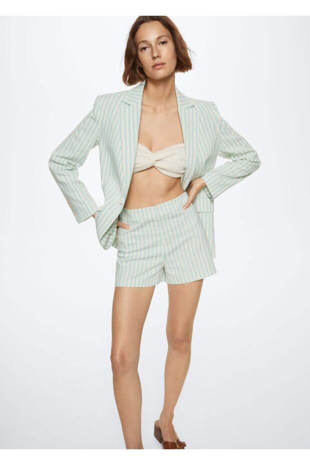 Çizgili Kumaş Şort - 1