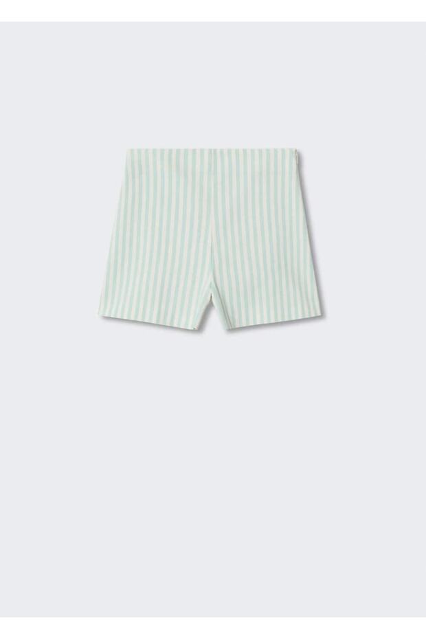 Çizgili Kumaş Şort - 3