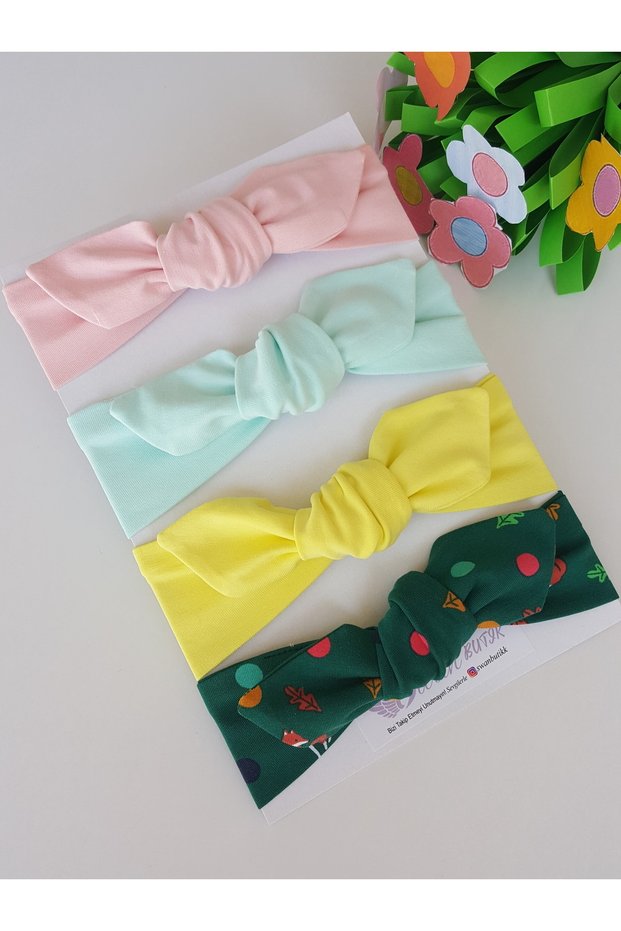 Girl's Baby Bandana Buckle Set of 4 Yellow, Powder Pink, Cyan, Yellow, Emerald Green