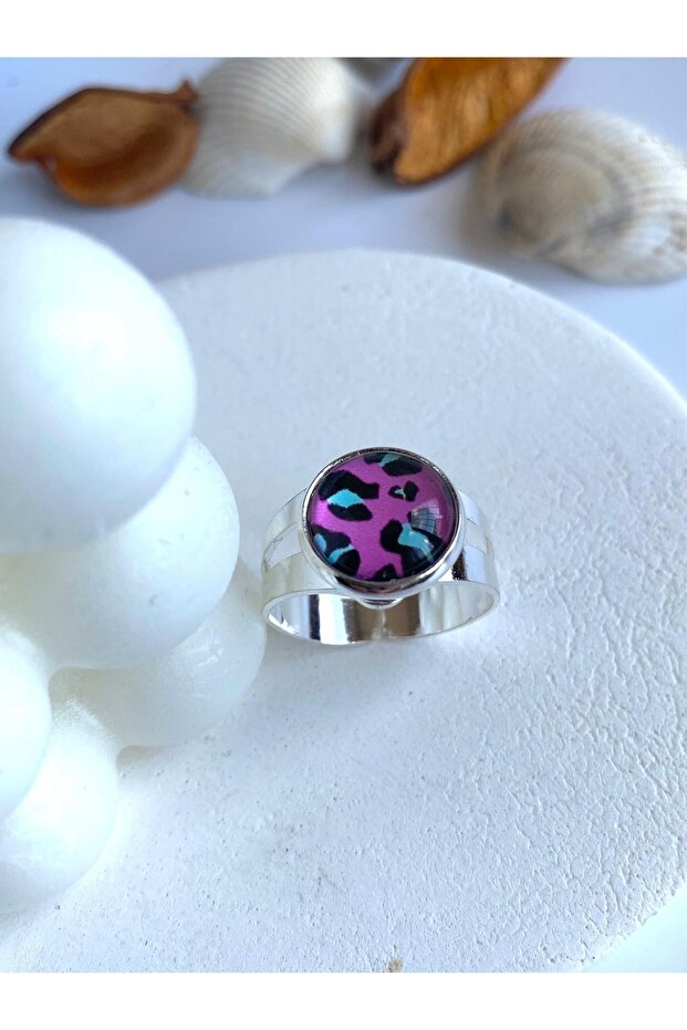 خاتم فوشيا ليوبارد فضي قابل للتعديل - 3