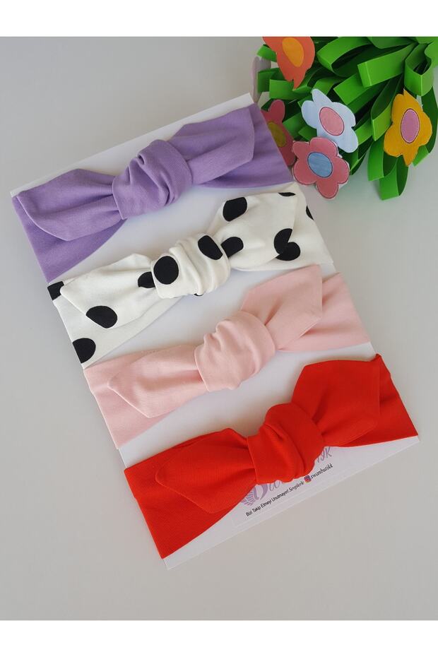 Baby Girl Bandana Buckle Set of 4 Lilac White Spotted, Powder Pink Lilac, Pomegranate Flower
