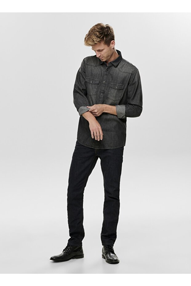 Siyah Denim Gömlek - 5