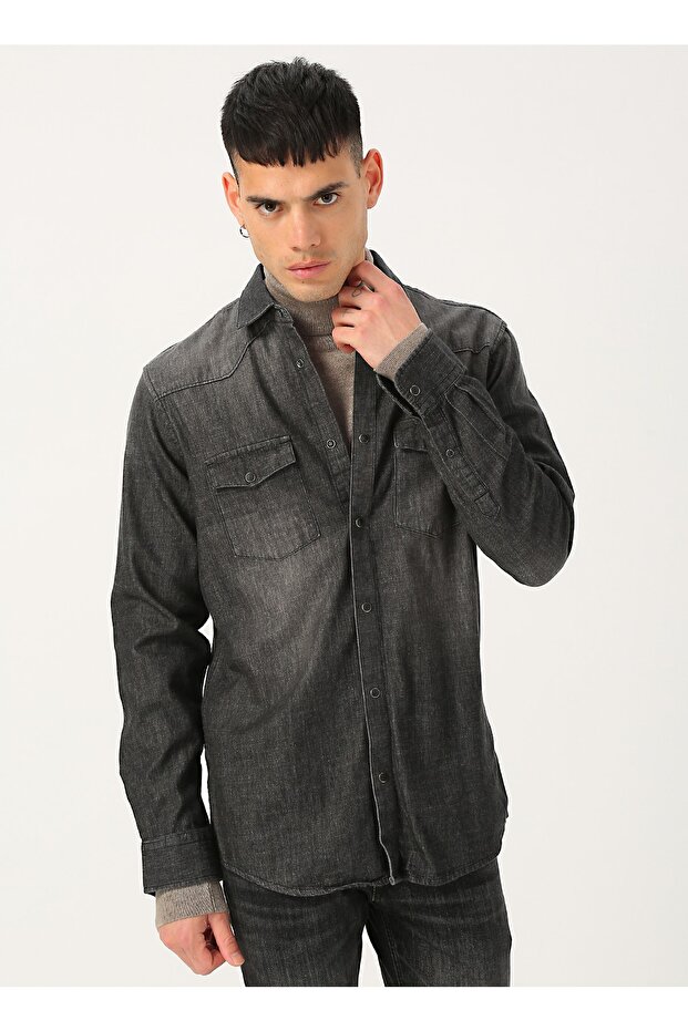 Siyah Denim Gömlek - 6