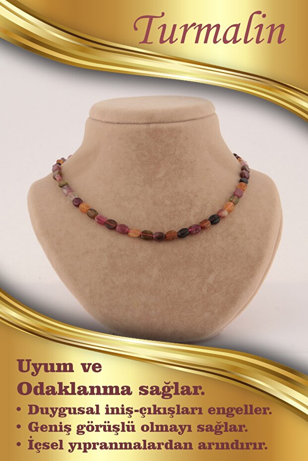 Certified Special Cut Tourmaline Natural Stone Necklace 4 Mm, M409