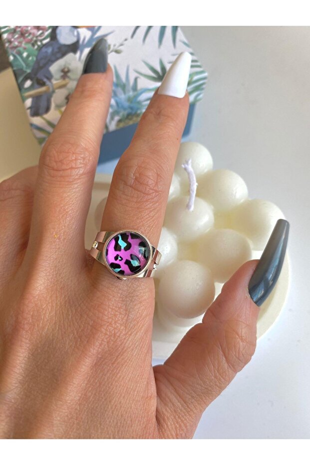 خاتم فوشيا ليوبارد فضي قابل للتعديل - 1