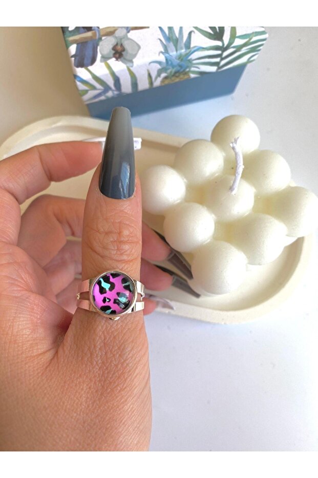 خاتم فوشيا ليوبارد فضي قابل للتعديل - 2