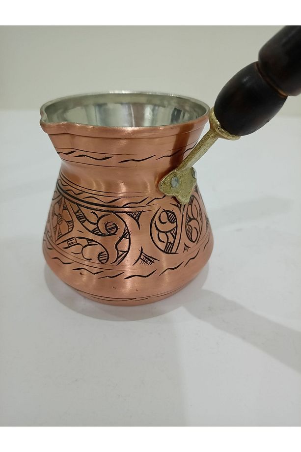 6 Kişilik 1. Sınıf El Yapımı Nakışlı Bakır Cezve Bakır Tava Türk Kahve Fincanları Kahvaltı Lokum - 8