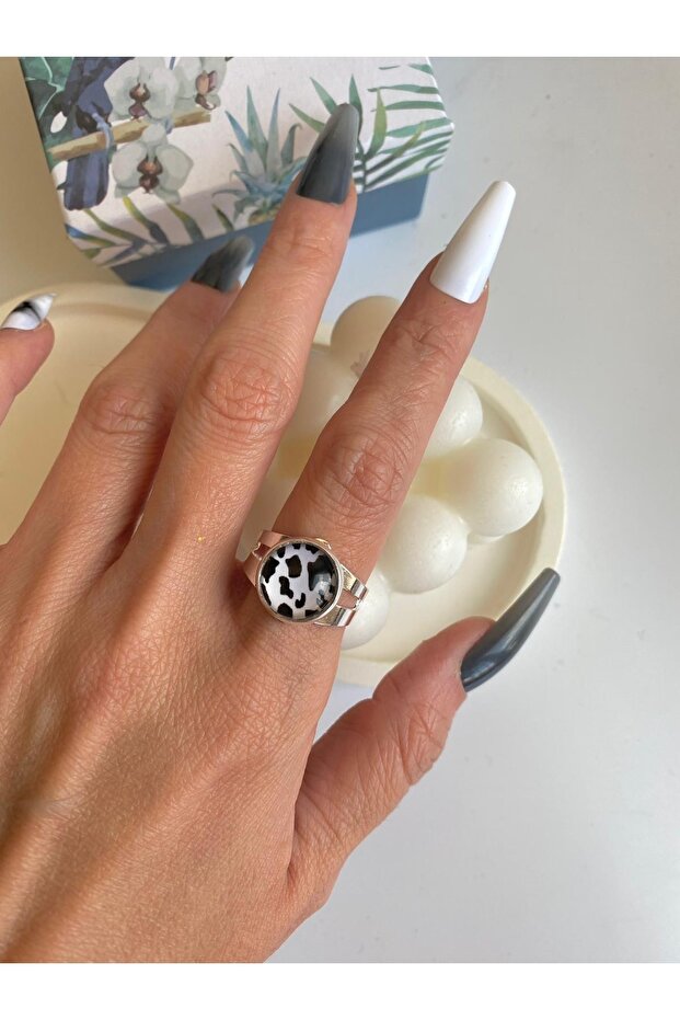 خاتم فضي قابل للتعديل باللونين الأبيض والأسود - 1