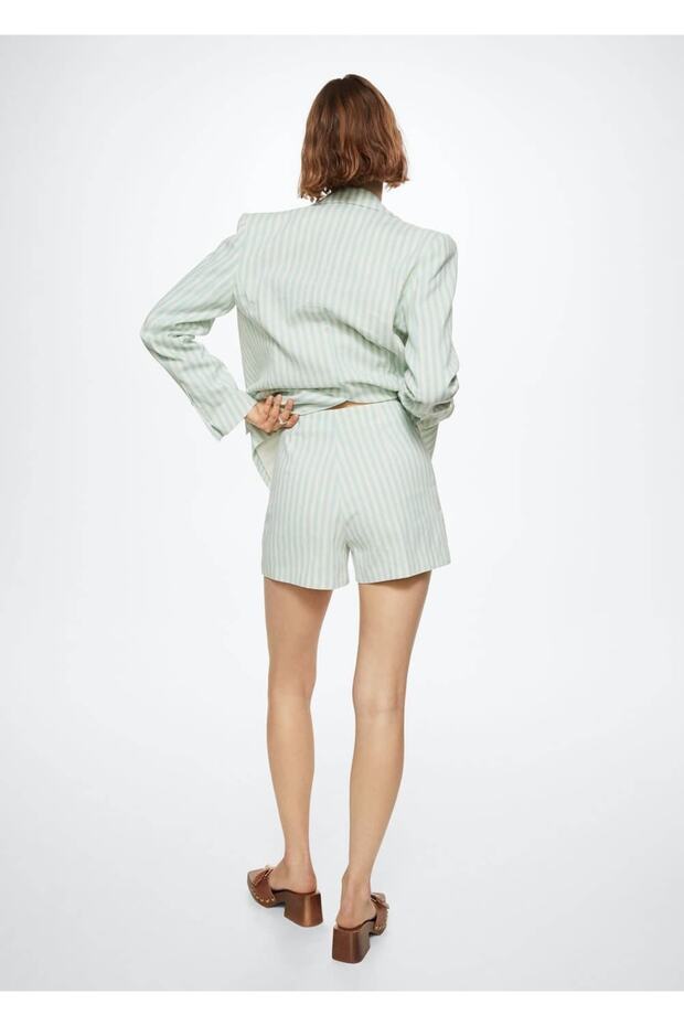 Çizgili Kumaş Şort - 4