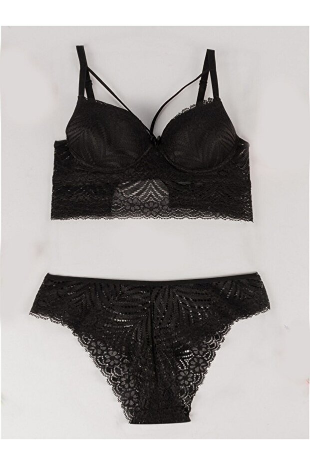 Women's Black Padded Bra Set -