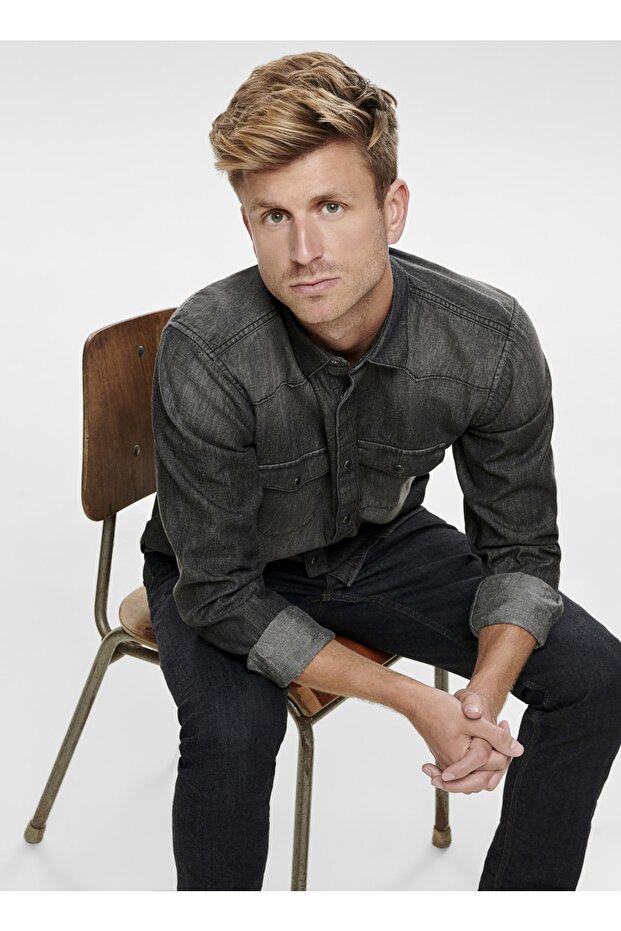 Siyah Denim Gömlek - 1