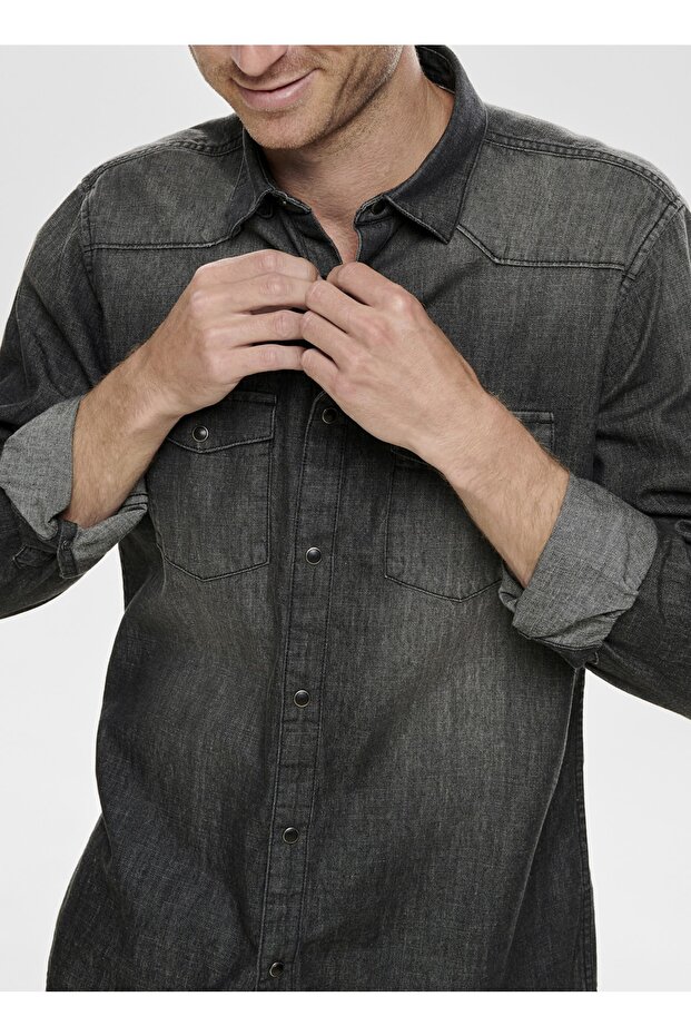 Siyah Denim Gömlek - 2
