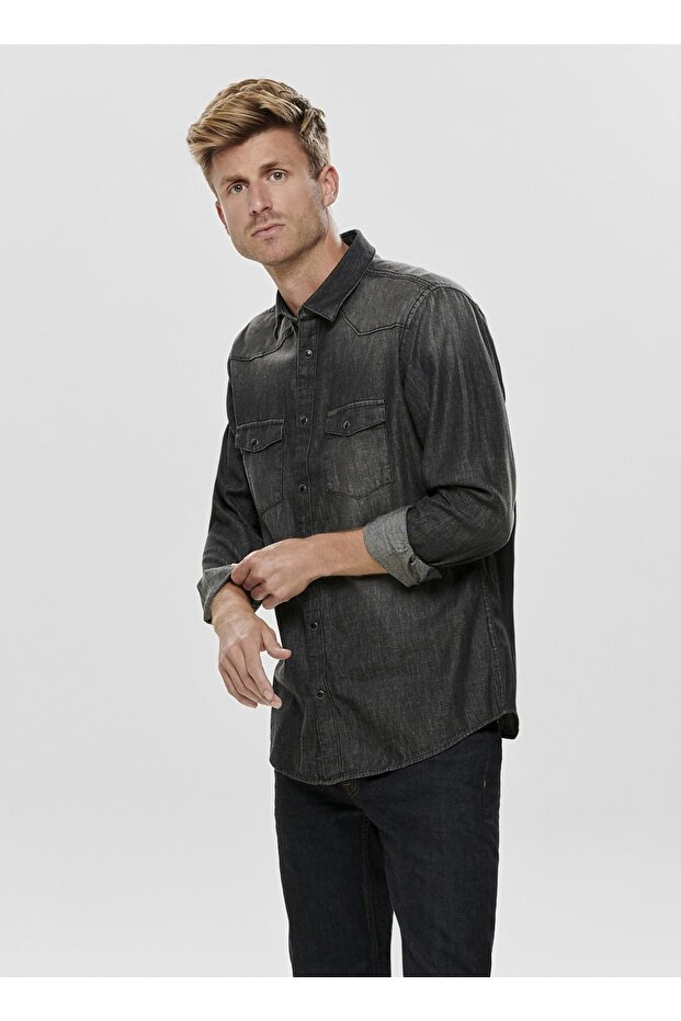 Siyah Denim Gömlek - 3