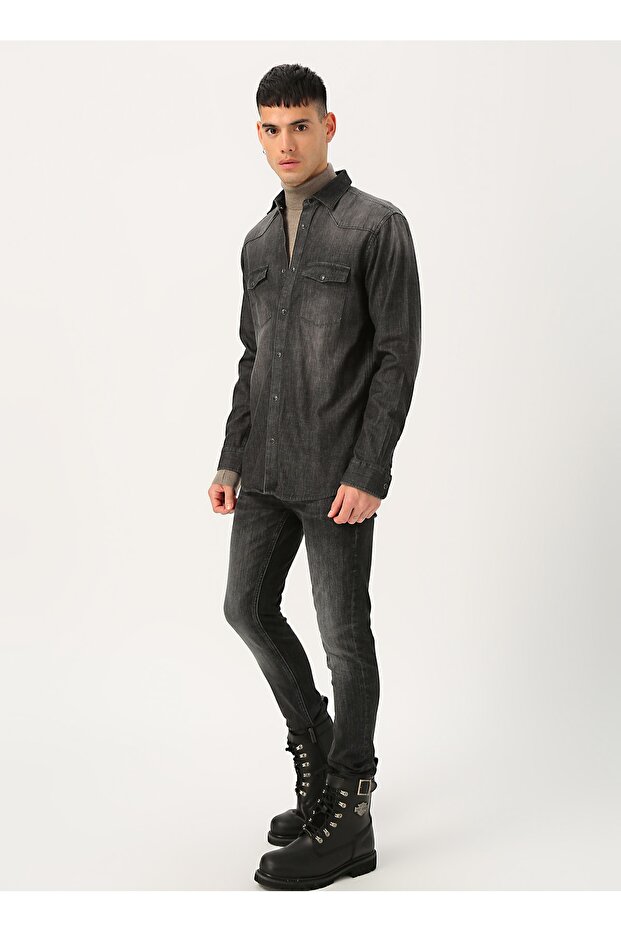 Siyah Denim Gömlek - 7