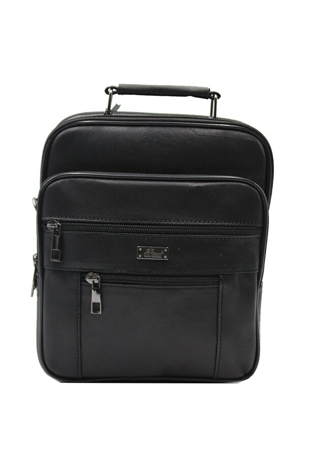 3009 Large Size Men's Genuine Leather Hand and Shoulder Strap Bag Black