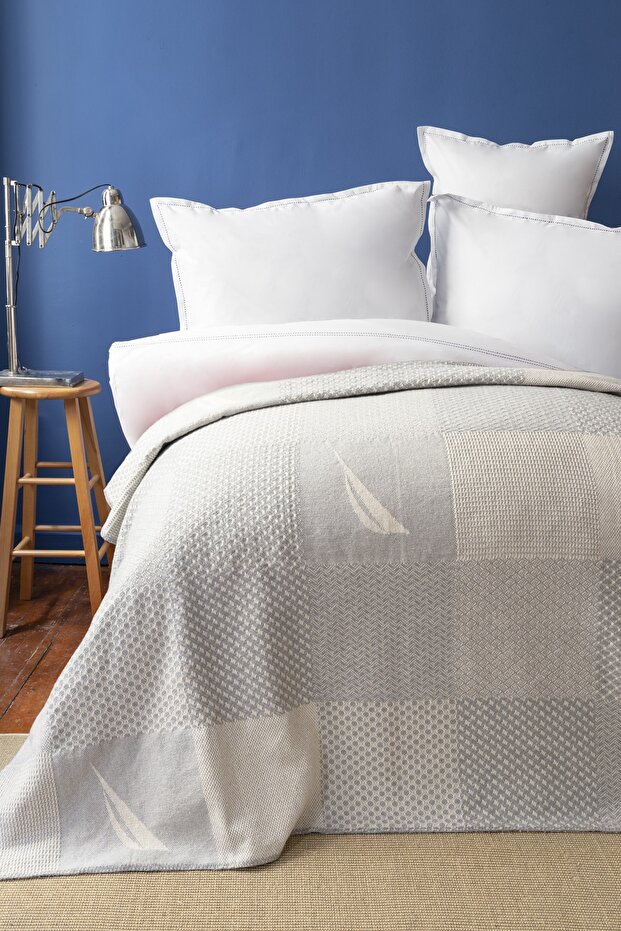 Aegina Mavi Tek Kişilik Patch Pamuk Battaniye - 1