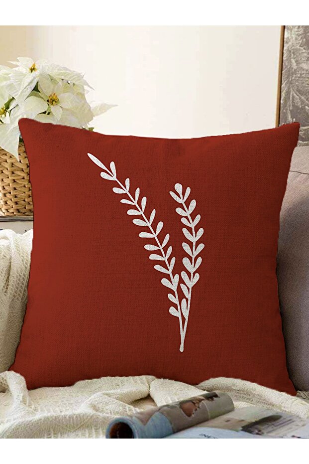 Claret Red Floor White Floral Raschel Knitted Pillow Throw Pillow Cover