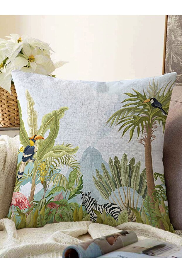 Colorful Tropical Leaf & Animals Special Designed Raschel Knitted Pillow Throw Pillow Cover