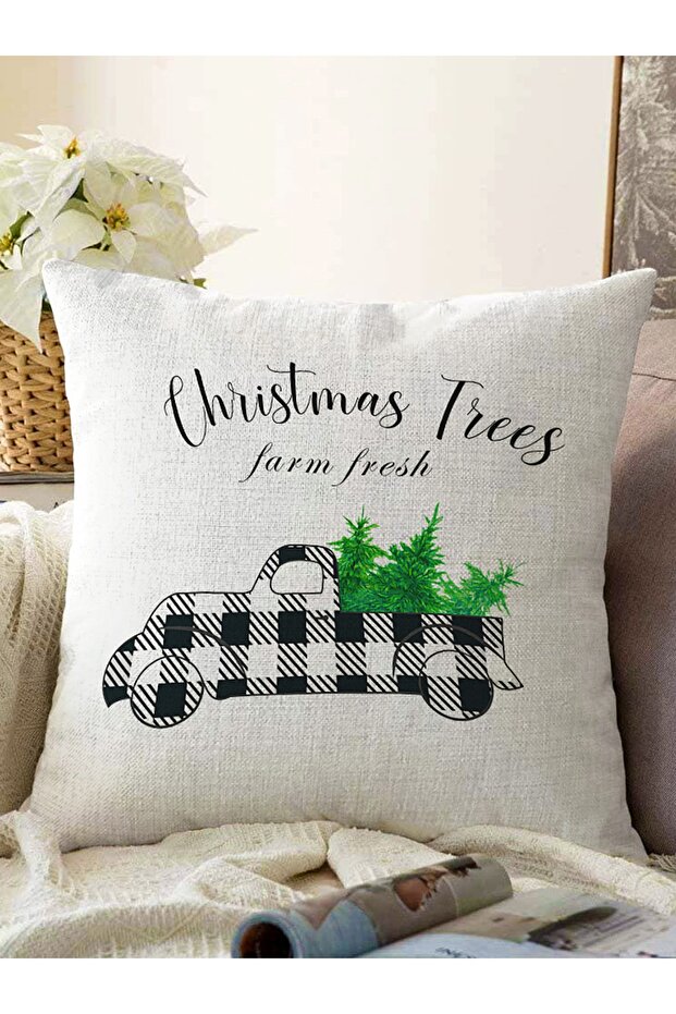 Christmas Themed Plaid Trolley Modern Raschel Knitted Pillow Throw Pillow Cover