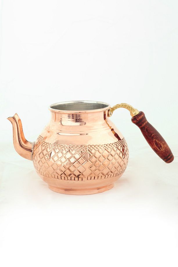 Baklava Desenli Çaydanlık Takımı Kızıl Bakır Çaydanlık Büyük Boy - Osmanlı Ocağı - 4
