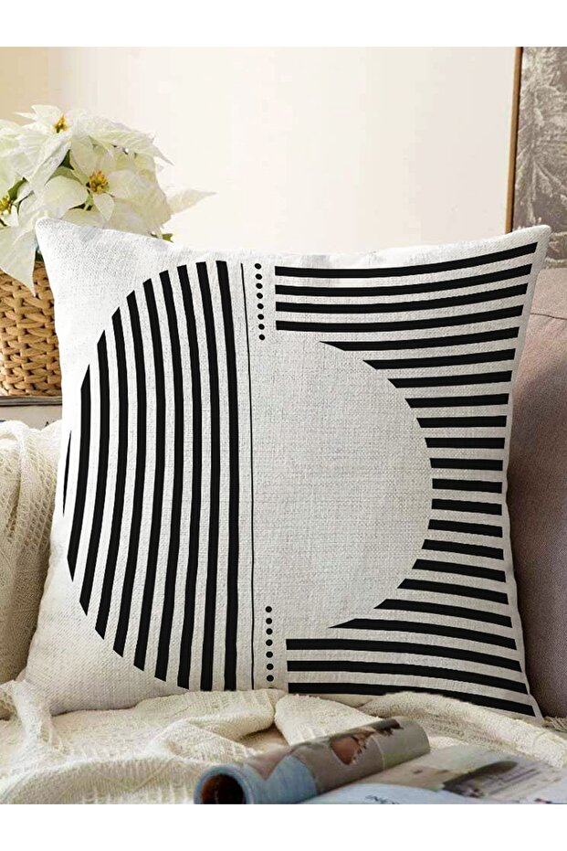 Black and White Striped Design Decorative Raschel Knitted Pillow Throw Pillow Cover