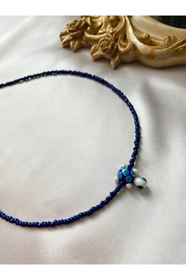 Murano Glass Turtle Navy Blue Beaded Women's Necklace