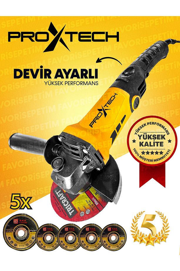 Proxtech Yüksektork Devir Ayarlı Spral Taşlama Makinası Avuç Içi Taşlama 115 Mm 5 Adet Disk Hediye - 2