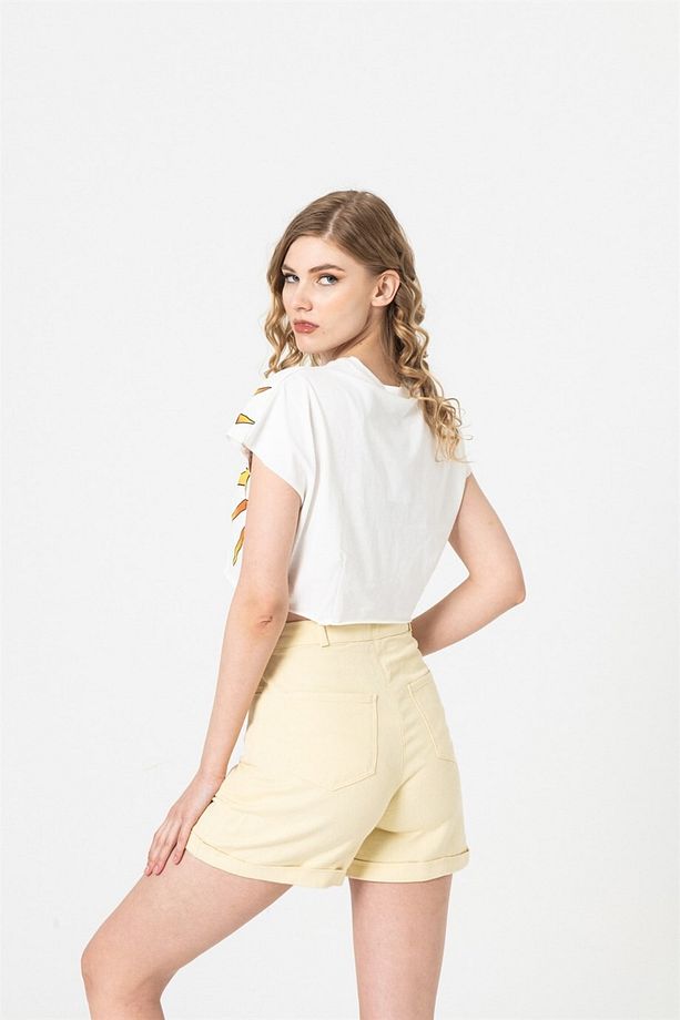 Sarı Double Paça Gabardin Şort - 2