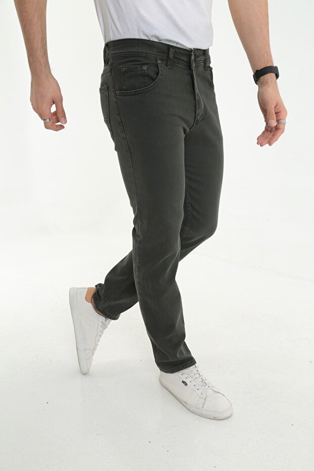 Men's Khaki Regular Fit Straight Model Jeans Denim Trousers