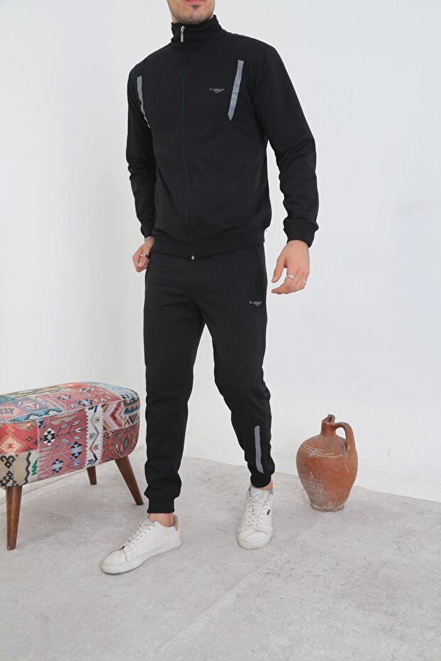 Men's Black Full Zipper Tracksuit Set