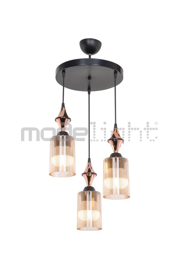 Akses Küre / Karo 3lü Optik Camlı Avize - 1