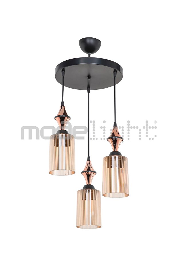 Akses Küre / Karo 3lü Optik Camlı Avize - 2