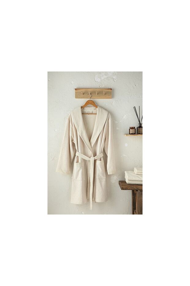Nope Cotton Polyester Shawl Collar Bathrobe L-xl Beige