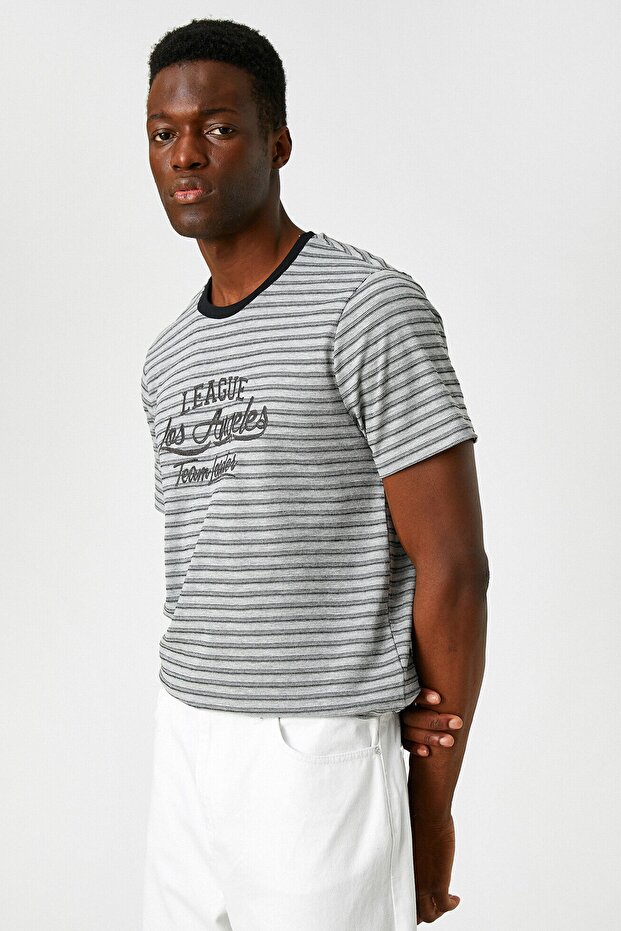 Men's Gray Striped T-Shirt 2SAM11238HK