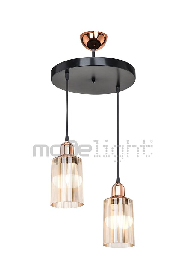 Aksel Bakır Duylu 2li Optik Camlı Avize - 2