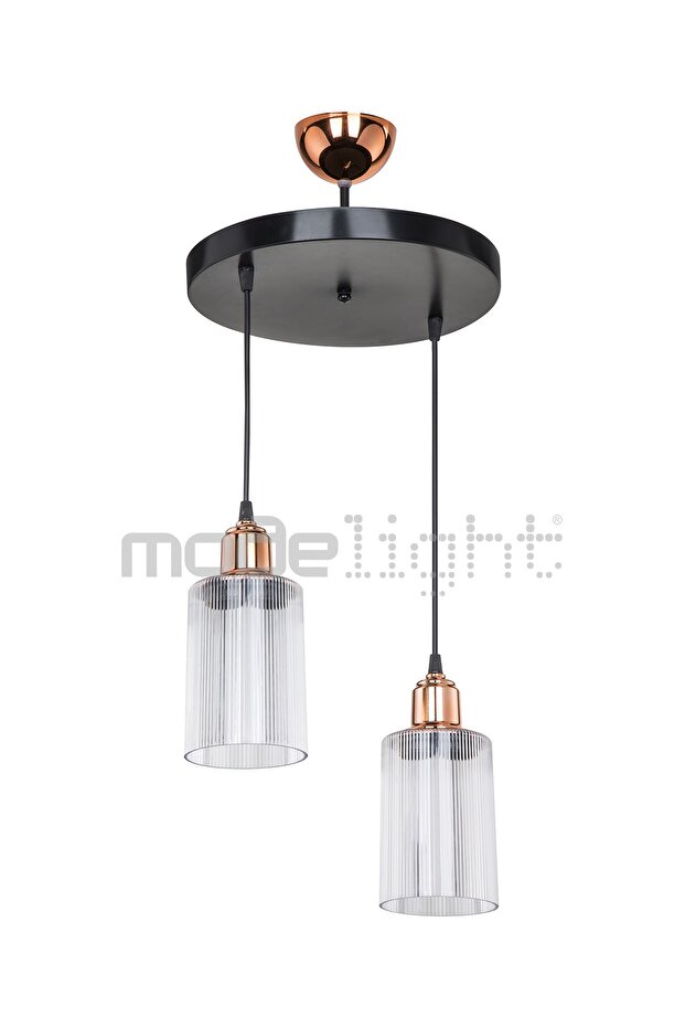 Aksel Bakır Duylu 2li Optik Camlı Avize - 3