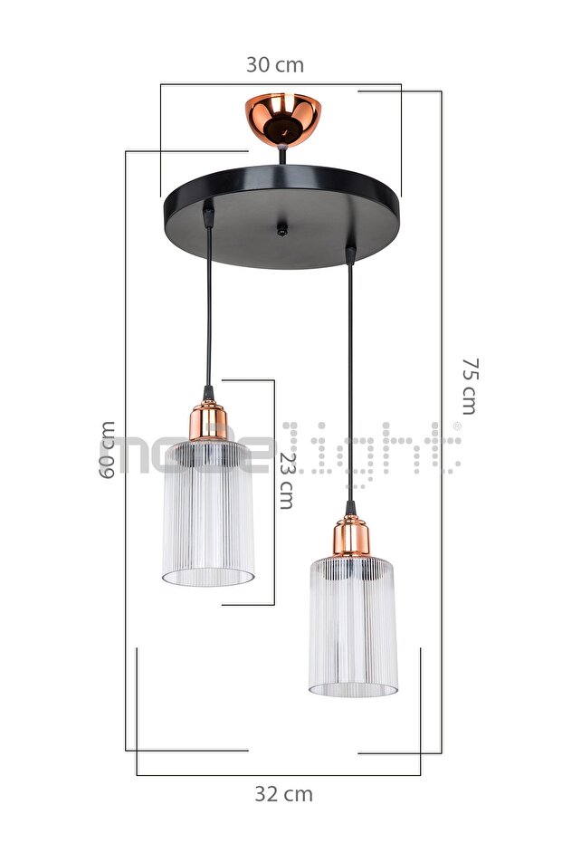Aksel Bakır Duylu 2li Optik Camlı Avize - 4