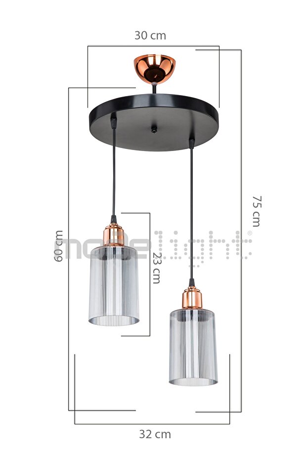 Aksel Bakır Duylu 2li Optik Camlı Avize - 4