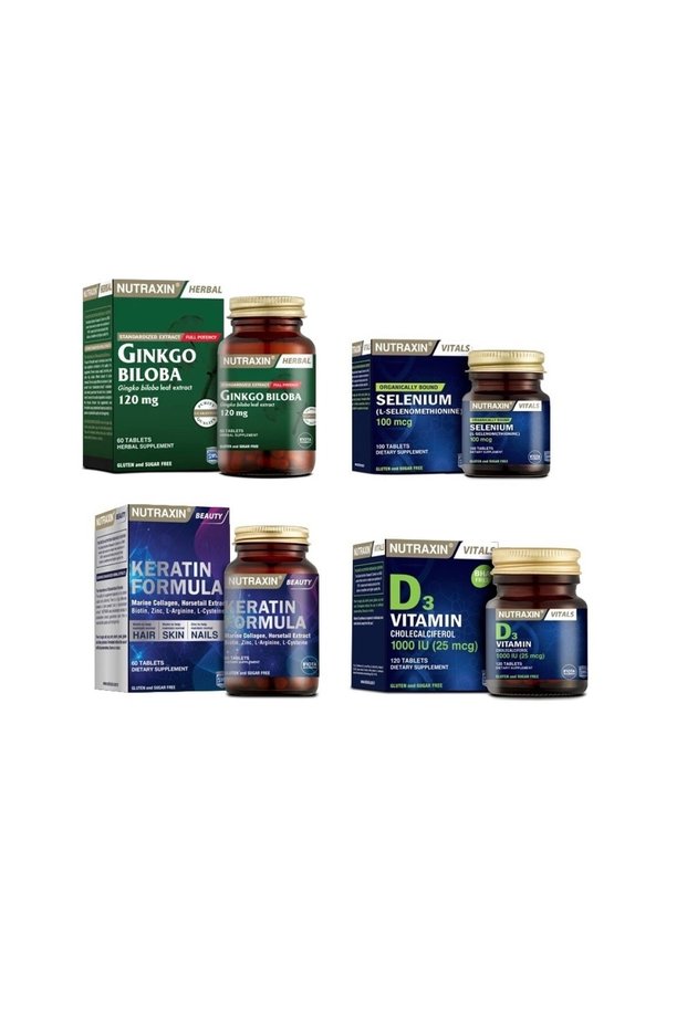 Ginkgo Biloba and Selenium 60 Tablets - Keratin Formula + Vitamin D3 120 Tablets