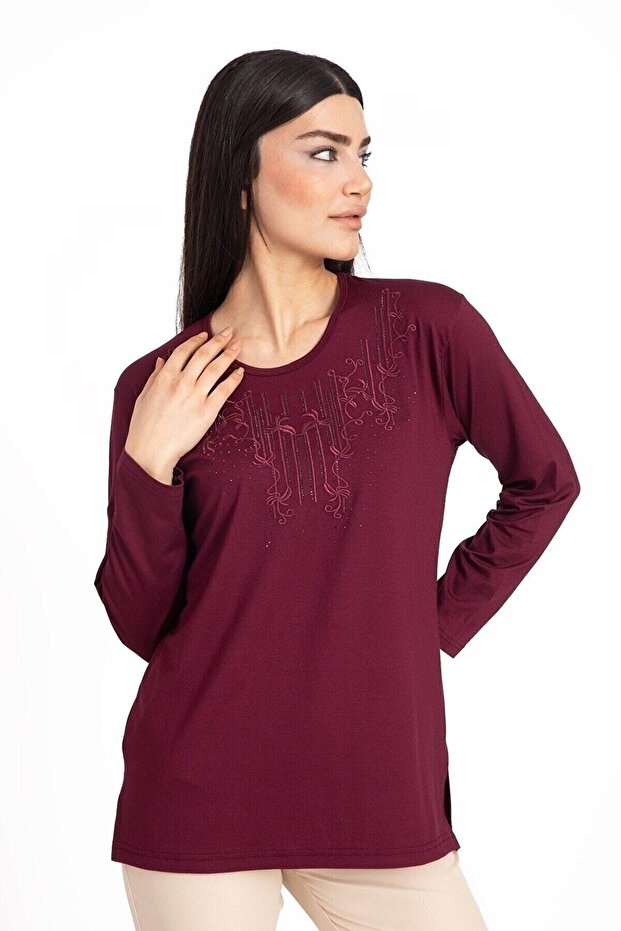 Women's Collar Detailed Mother Combed Cotton Blouse