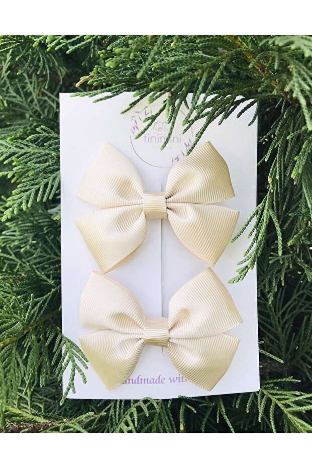 Girl's Beige Double Bow Collar Buckle Set