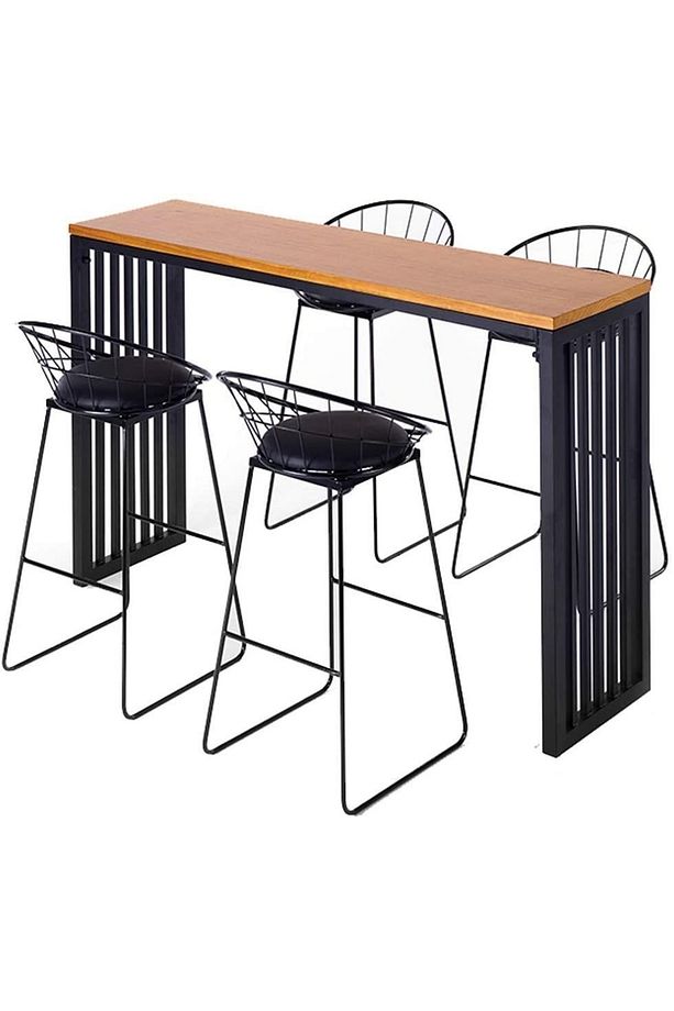 Bar Masası Yüksek Mutfak Masası, Retro Tasarım Ahşaplı Masa - 2