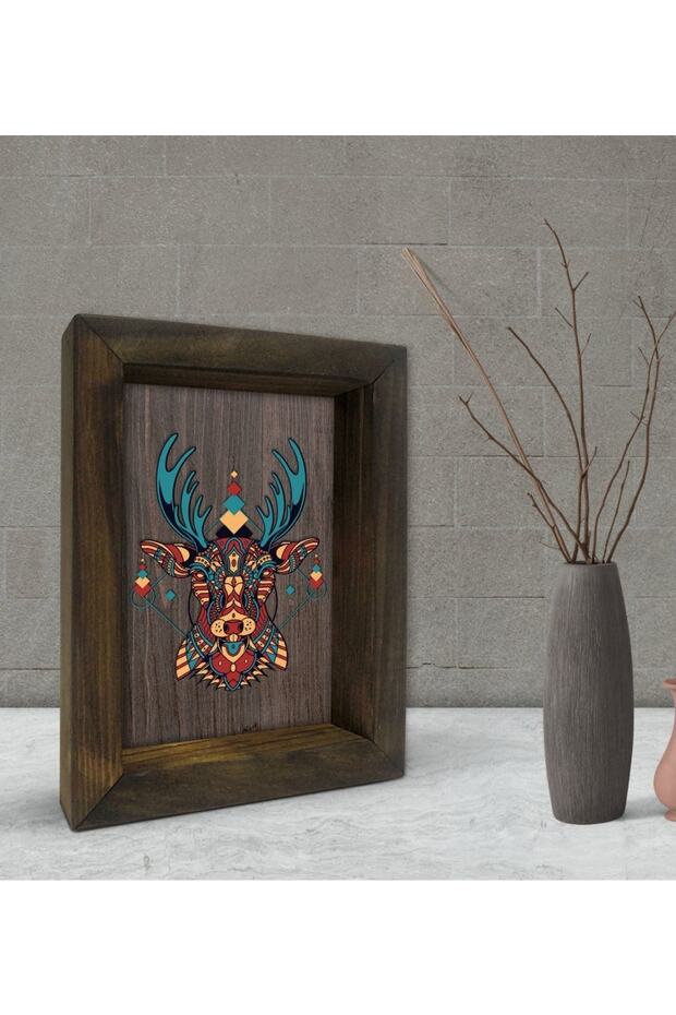 هدية إطار خشبي صلب طبيعي مزخرف بتصميم غزال 15x20 سم-1