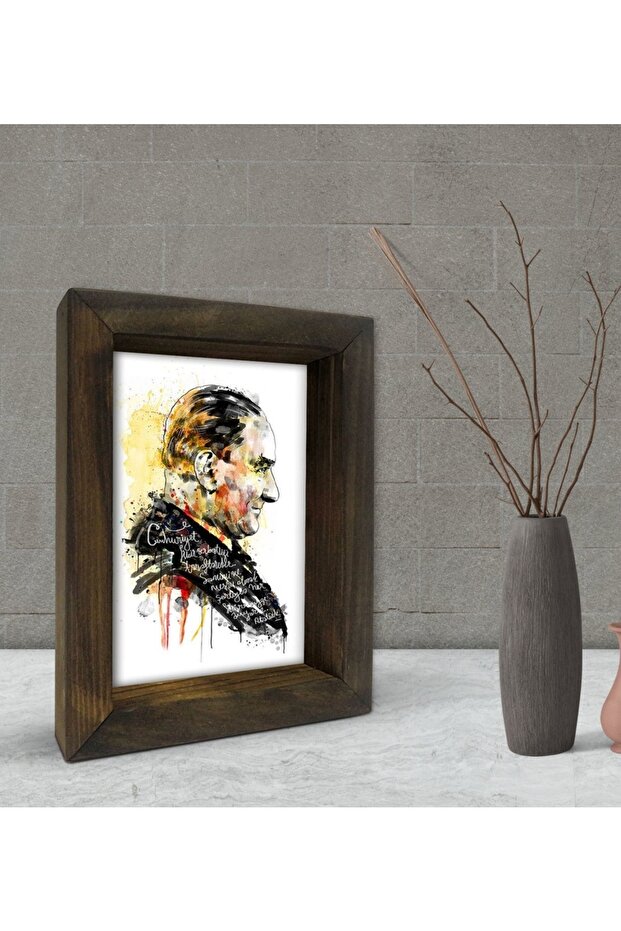 هدية أتاتورك إطار خشبي صلب طبيعي مزخرف 15x20 سم-19