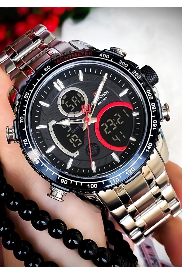 Gray Metal Band Digital/Analog Men's Wrist Watch