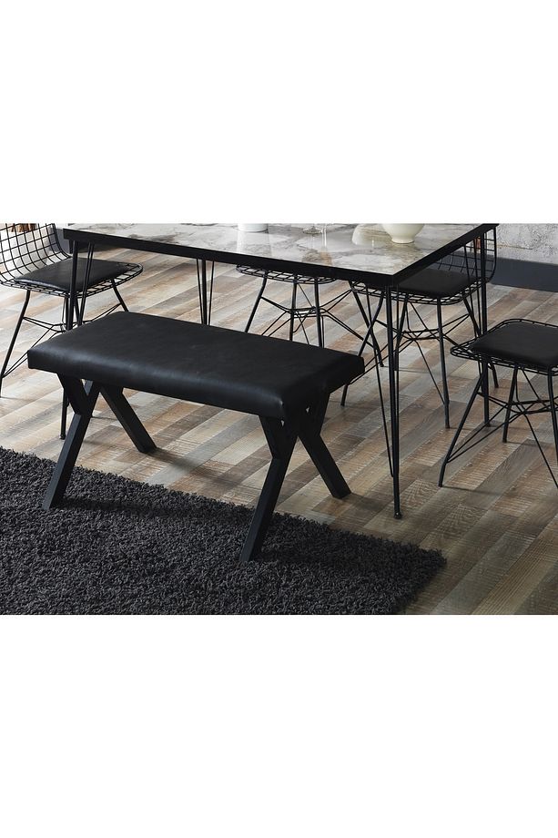 Aybüke Bendir Görünümlü Metal Ayaklı Mutfak Masası Ve Bench Takımı - 3