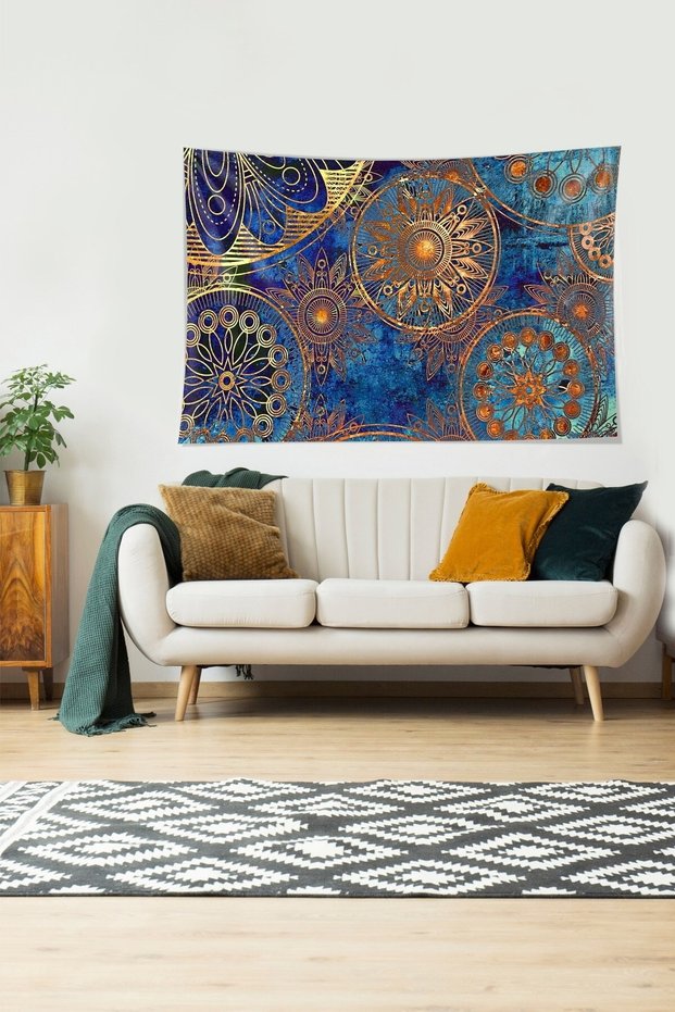 Gold Mandala Patterned - Stain Resistant Velvet Tapestry